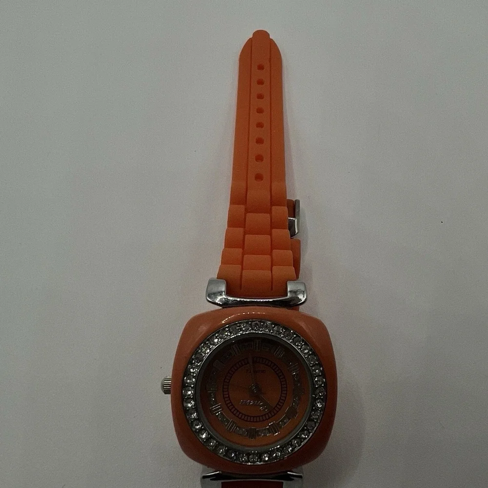 Geneva Women's Orange Jelly Band Watch Crystal Accent Silicone Rubber N0 Battery